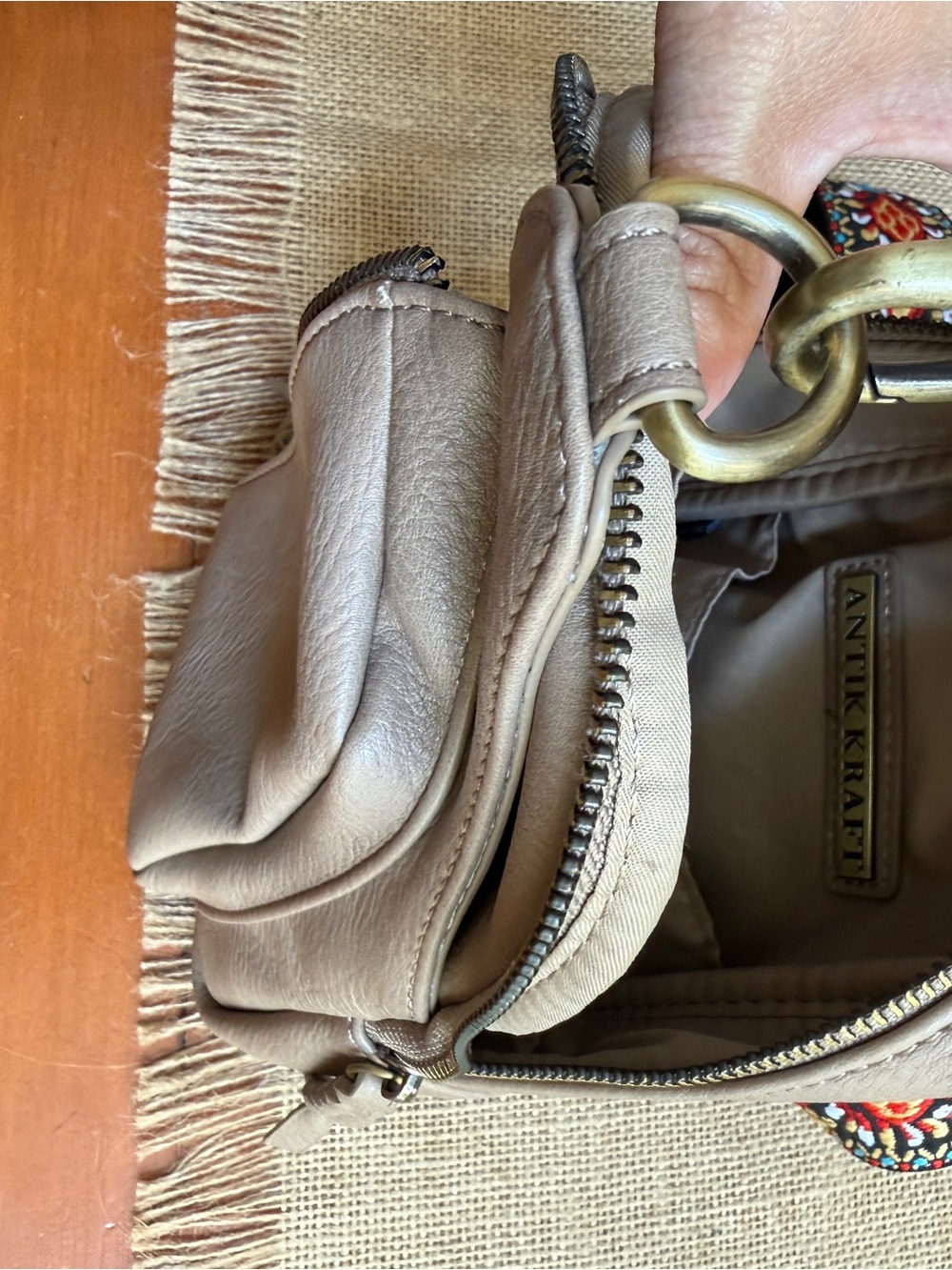 Tan cross body bag with decorative strap - Picture 3 of 3